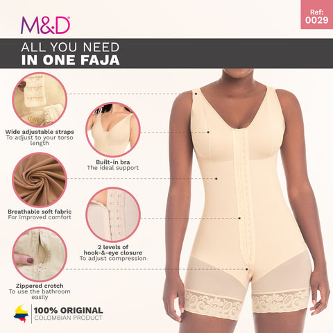 Fajas MYD 0029 | Fajas Colombianas Reductoras a Medio Muslo con Brasier | Fajas Postquirurgicas para Liposucción