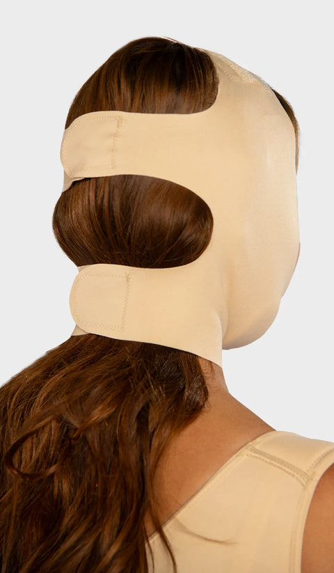 MyD 0811 - Mentonera de Tres Bandas para Mujer | Faja Facial de Compresión Ajustable para Mentón y Papada | Postoperatoria