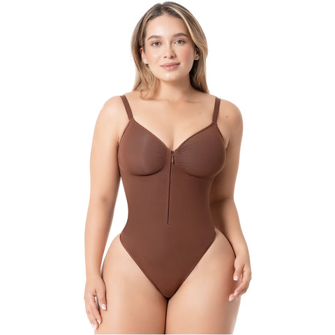 Seamless Bodysuit with Built-In Bra | Tummy Control & Front Zipper