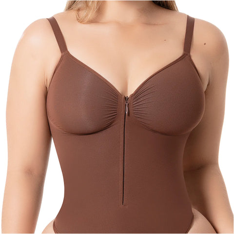 Seamless Bodysuit with Built-In Bra | Tummy Control & Front Zipper