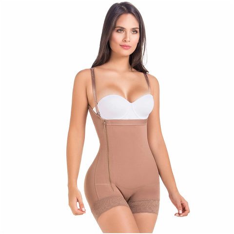 MARIAE FPL3330 Stage 2 Faja Colombiana Post Surgery Postpartum Shapewear Bodysuit Short Length with Side Ziipper & Open Bust