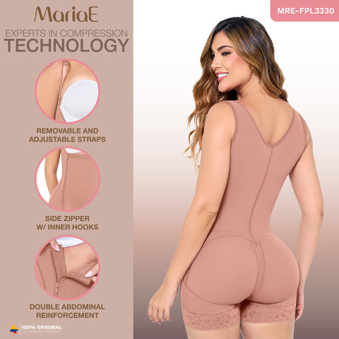 MARIAE FPL3330 Stage 2 Faja Colombiana Post Surgery Postpartum Shapewear Bodysuit Short Length with Side Ziipper & Open Bust