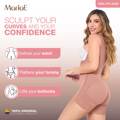 MARIAE FPL3330 Stage 2 Faja Colombiana Post Surgery Postpartum Shapewear Bodysuit Short Length with Side Ziipper & Open Bust