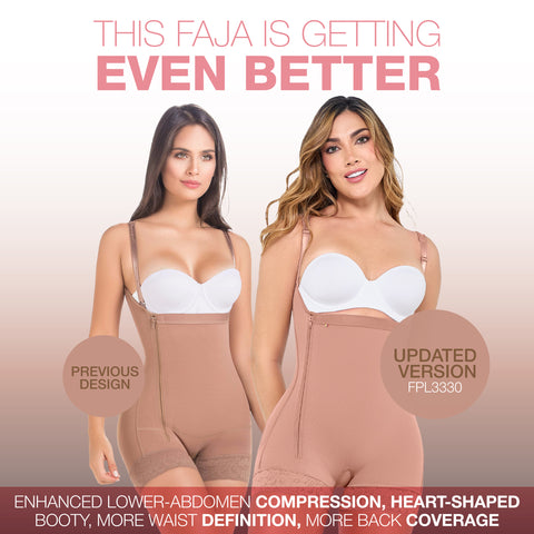 MARIAE FPL3330 Stage 2 Faja Colombiana Post Surgery Postpartum Shapewear Bodysuit Short Length with Side Ziipper & Open Bust