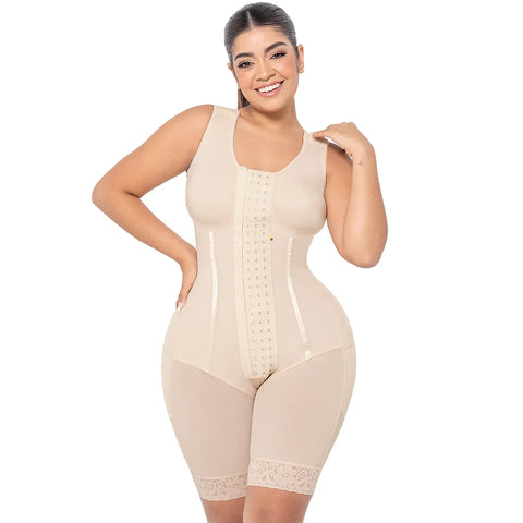 Fajas MariaE RA001 Fajas Colombianas Knee Length Bodysuit | Butt Lifter Everyday Shaper | Powernet-1-Shapes Secrets Fajas