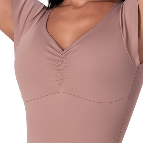 Flutter-Sleeve Bodysuit | Light Control V-Neck Shaper | MYD BD06014