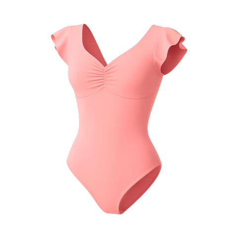Flutter-Sleeve Bodysuit | Light Control V-Neck Shaper | MYD BD06014