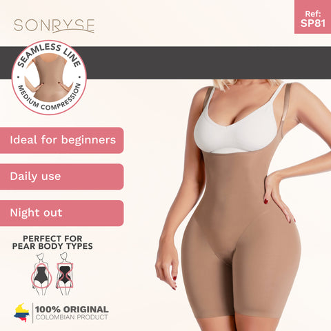 Sonryse SP81NC | Open Bust Colombian Bodysuit Shaper for Women | Everyday Use Girdle | Spandex