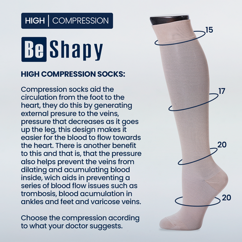 Be Shapy | Knee High Leg Compression Socks | Largas Unisex-4-Shapes Secrets Fajas