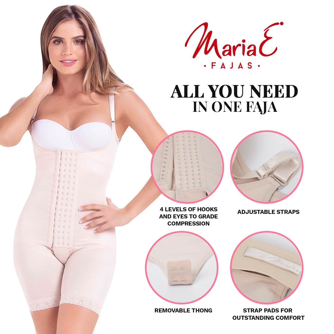 Post-Surgery BBL and Liposuction Faja with High Compression, Open Bust, & Mid-Thigh Length MariaE 9182-5-Shapes Secrets Fajas