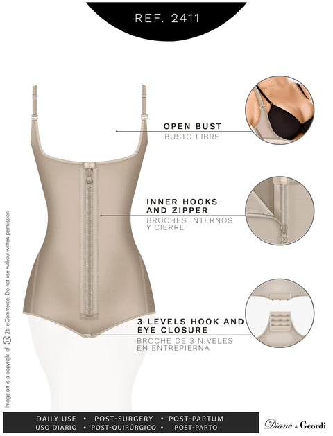 Postpartum and Daily Use Open bust Butt Lifting & Medium compression Fajas Diane & Geordi 2411-8-Shapes Secrets Fajas