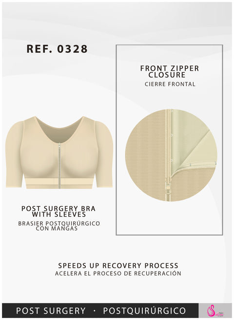 Fajas Salome 0328-3 | Post Surgical Bra with Sleeves-4-Shapes Secrets Fajas