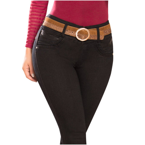 DRAXY 1335 Colombian Mid Rise Butt Lifter Skinny Jeans with Belt - SS