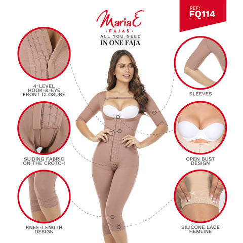 Fajas MariaE FQ114 | Post Surgery Colombian Shapewear Knee Length Bodysuit | Faja Colombiana with Sleeves | Lipo Compression Girdle-7-Shapes Secrets Fajas