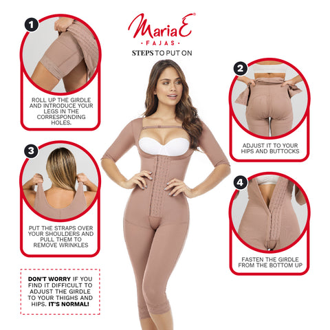 Fajas MariaE FQ114 | Post Surgery Colombian Shapewear Knee Length Bodysuit | Faja Colombiana with Sleeves | Lipo Compression Girdle-6-Shapes Secrets Fajas