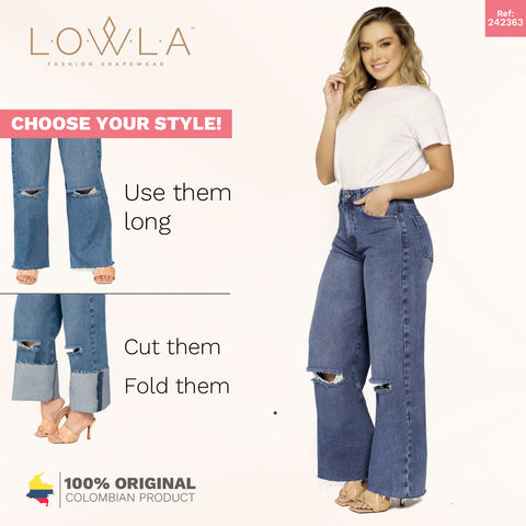 Women Distressed Denim High Rise Full Length Wide Leg Jeans Lowla 212395-10-Shapes Secrets Fajas