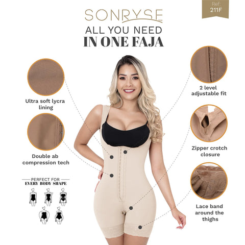 Liposuction Post-Surgery Faja with Zippered crotch, Open bust, Medium compression Sonryse 211BF-5-Shapes Secrets Fajas