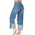 Women Distressed Denim High Rise Full Length Wide Leg Jeans Lowla 212395-5-Shapes Secrets Fajas