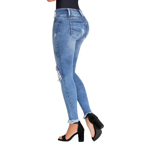 Lowla 219936 | Jeans Colombianos Levanta Cola Rasgados con Pretina Ancha