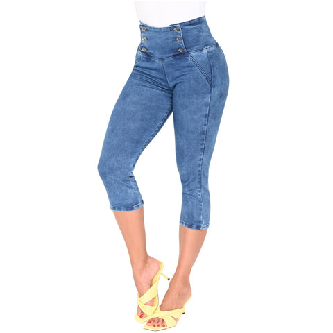 Lowla 239257 | Colombian Butt Lifter Skinny Capri Jeans with Inner Girdle-1-Shapes Secrets Fajas