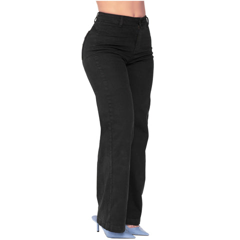 High Waisted White Straight Leg jeans for Women Lowla 242363-6-Shapes Secrets Fajas