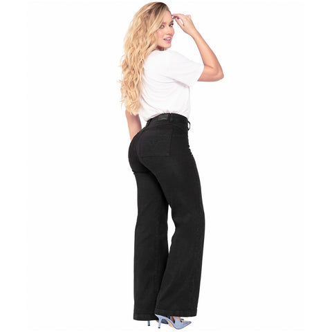 High Waisted White Straight Leg jeans for Women Lowla 242363-9-Shapes Secrets Fajas