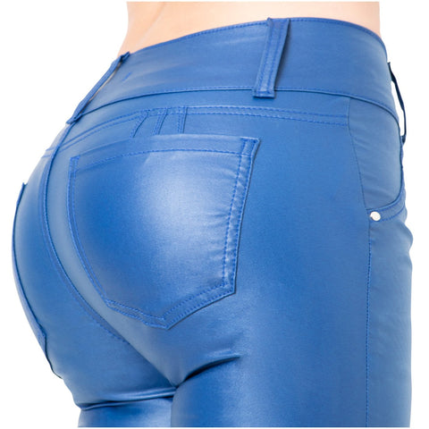 LOWLA CCS2B0719 | Faux Leather Mid Rise Jeans For Women-11-Shapes Secrets Fajas