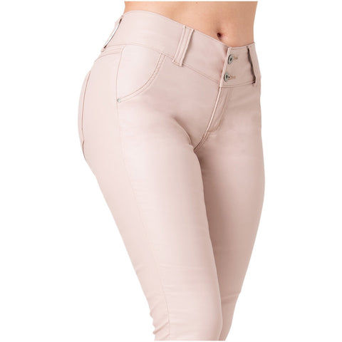 LOWLA CCS2B0719 | Faux Leather Mid Rise Jeans For Women-13-Shapes Secrets Fajas