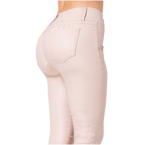 LOWLA CCS2B0719 | Faux Leather Mid Rise Jeans For Women-14-Shapes Secrets Fajas