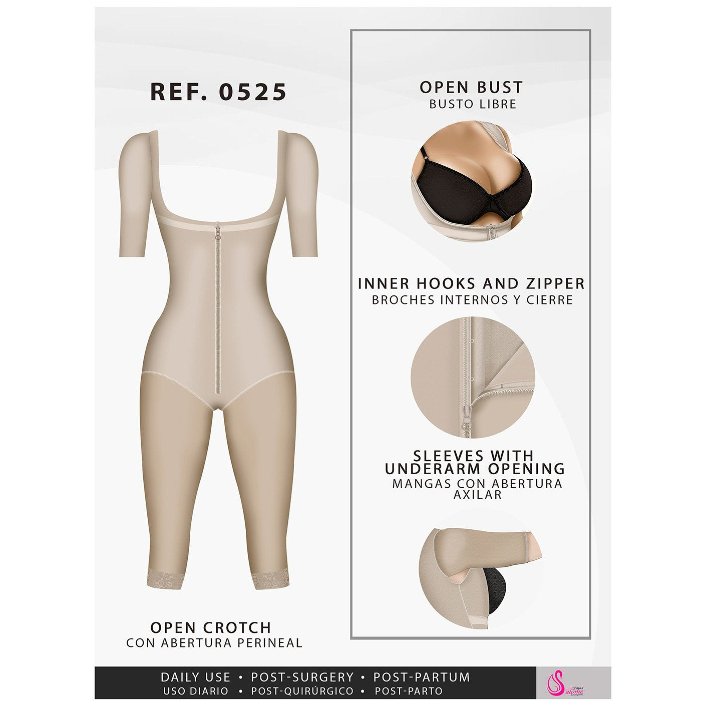 Fajas Salome 0525 | Colombian Lipo Compression Garment | Post Surgery Shapewear for Women-7-Shapes Secrets Fajas