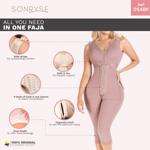 Fajas Sonryse 054BF | Tummy Control Compression Girdle Colombian Full Body Shaper with Built-in Bra | Post Surgery Postpartum-6-Shapes Secrets Fajas