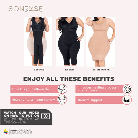 Fajas Sonryse 054BF | Tummy Control Compression Girdle Colombian Full Body Shaper with Built-in Bra | Post Surgery Postpartum-7-Shapes Secrets Fajas