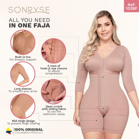 Post-Surgery BBL and Arm & Thigh Liposuction (360) Faja with sleeves High Compression & Bra Support Sonryse 103BF-5-Shapes Secrets Fajas