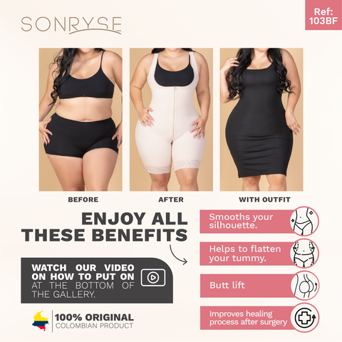 Post-Surgery BBL and Arm & Thigh Liposuction (360) Faja with sleeves High Compression & Bra Support Sonryse 103BF-6-Shapes Secrets Fajas