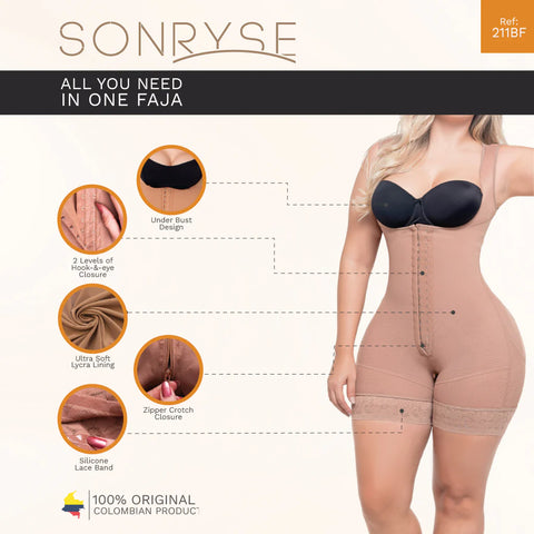 Liposuction Post-Surgery Faja with Zippered crotch, Open bust, Medium compression Sonryse 211BF-21-Shapes Secrets Fajas
