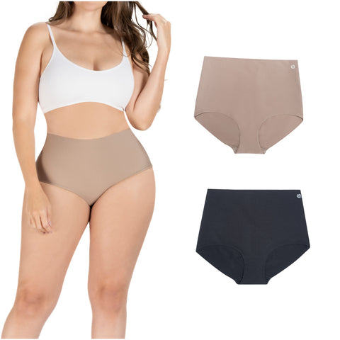 Daily Use Under Wear 2-Pack Tummy Control Mid Rise Shapewear Seamless Shaping Panties Sonryse SP620NC-4-Shapes Secrets Fajas