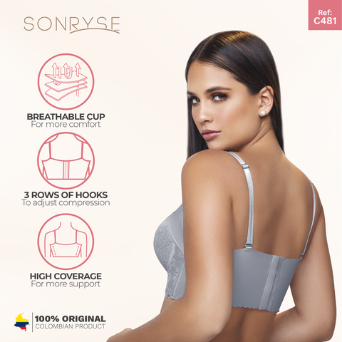 Daily Use Bra Removable strap, Breathable whole cup & Side bones back Sonryse C481-15-Shapes Secrets Fajas