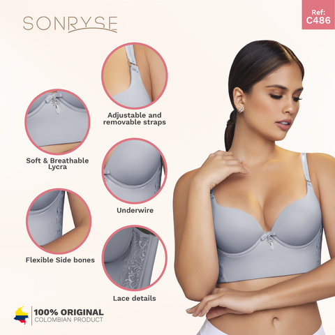 Daily Use Bra Breathable full cups, Flexible side bones &The straps are removable Sonryse C486-10-Shapes Secrets Fajas